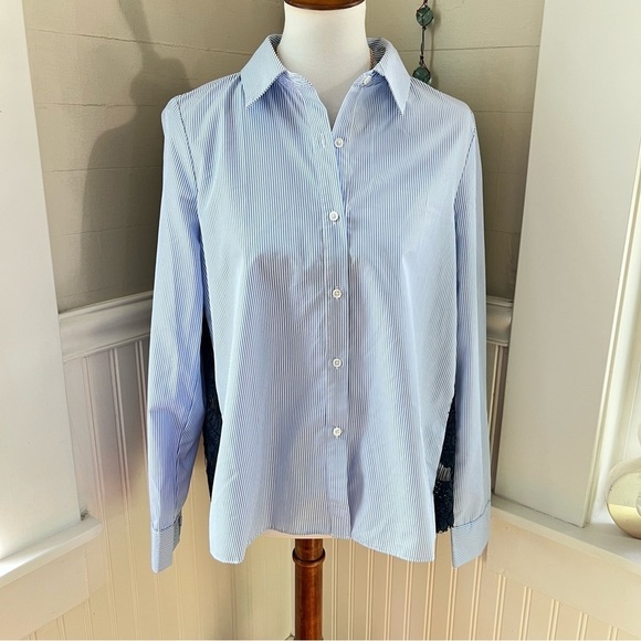 Anthropologie English Factory Blue & White Striped Cotton Shirt w/ Lace Back - Picture 13 of 13